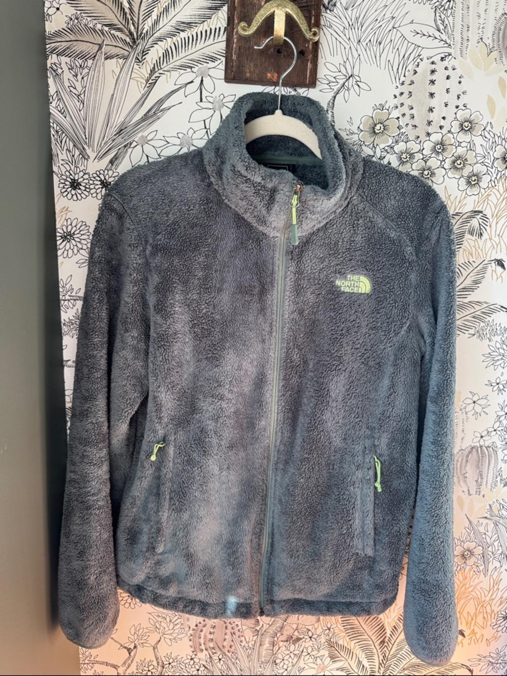 The North Face Green Plush Fleece Jacket with Lime Accent Zipper